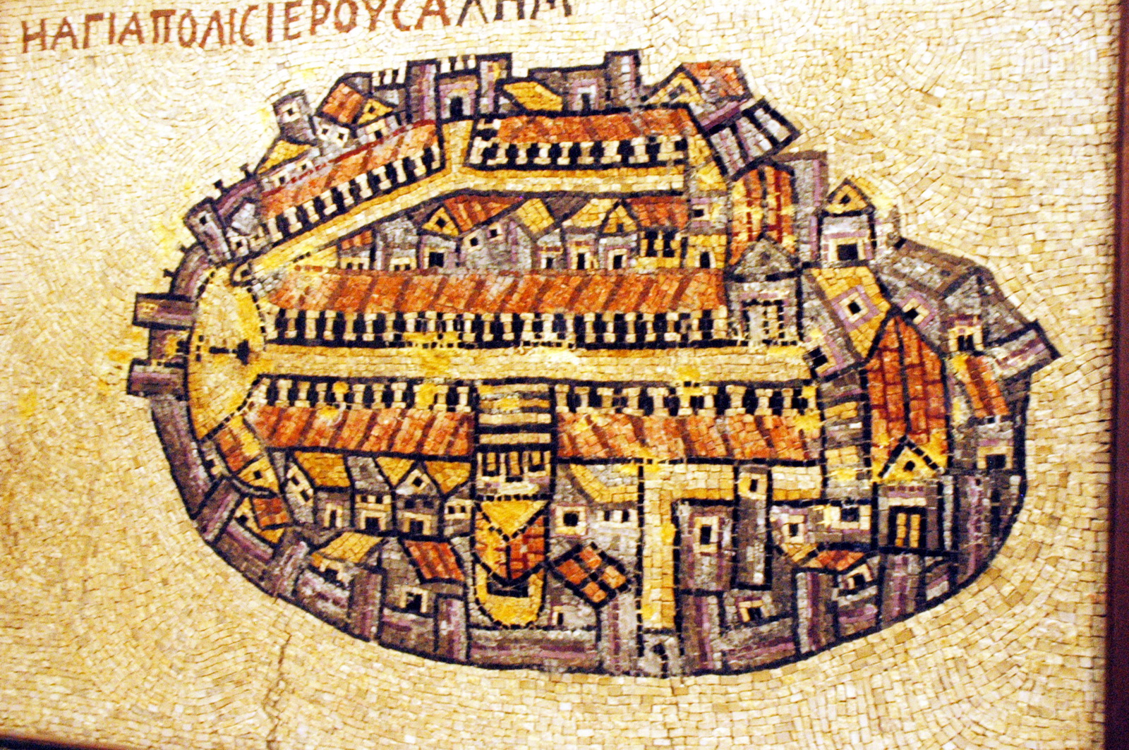דגם ירושלים והקרדו, בקטע מרצפת פסיפס במידבא שבירדן